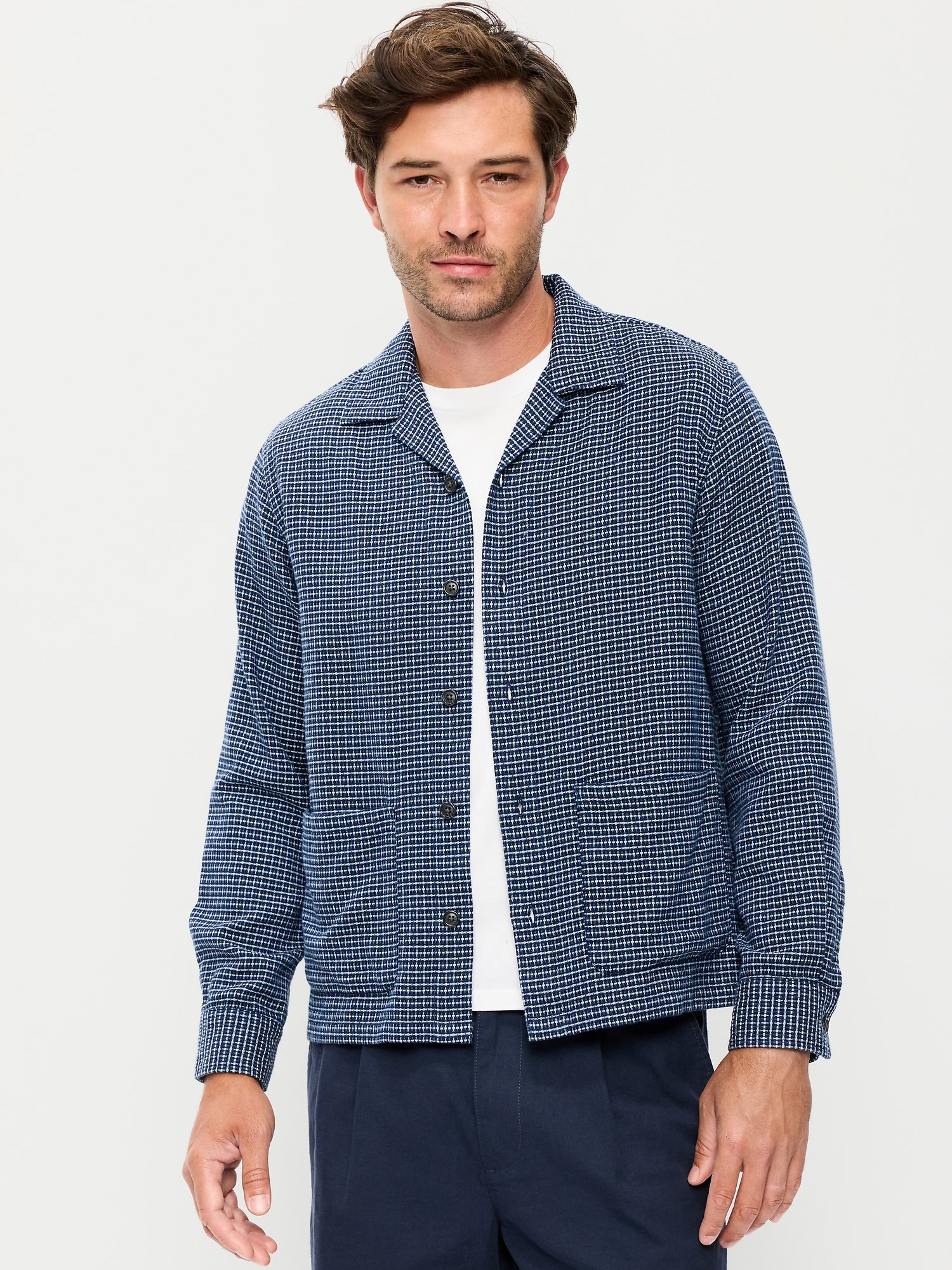 Long-Sleeve Textured Camp Shirt