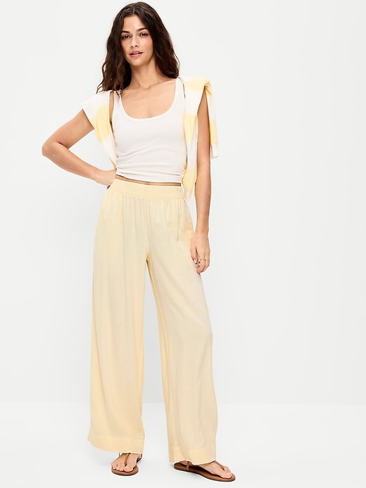 Image number 1 showing, High-Waisted Linen-Blend Wide-Leg Pants