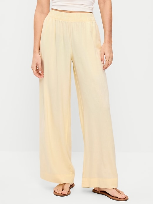 Image number 2 showing, High-Waisted Linen-Blend Wide-Leg Pants