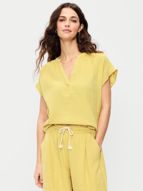 Short-Sleeve Popover Top