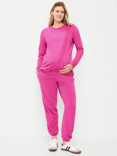 Maternity Rollover-Waist Fleece Jogger