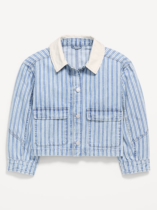 L'image numéro 1 présente Veste campagnarde utilitaire courte en denim pour fille