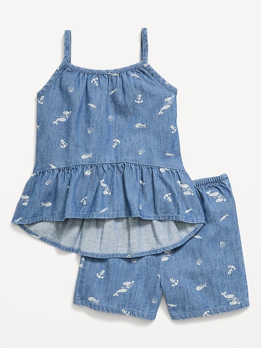 Image number 2 showing, Printed Sleeveless Chambray Top and Shorts Set for Toddler Girls