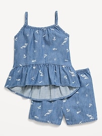 Image number 2 showing, Printed Sleeveless Chambray Top and Shorts Set for Toddler Girls