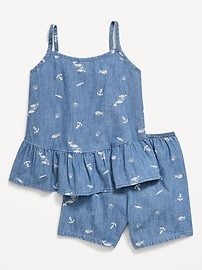 Image number 3 showing, Printed Sleeveless Chambray Top and Shorts Set for Toddler Girls
