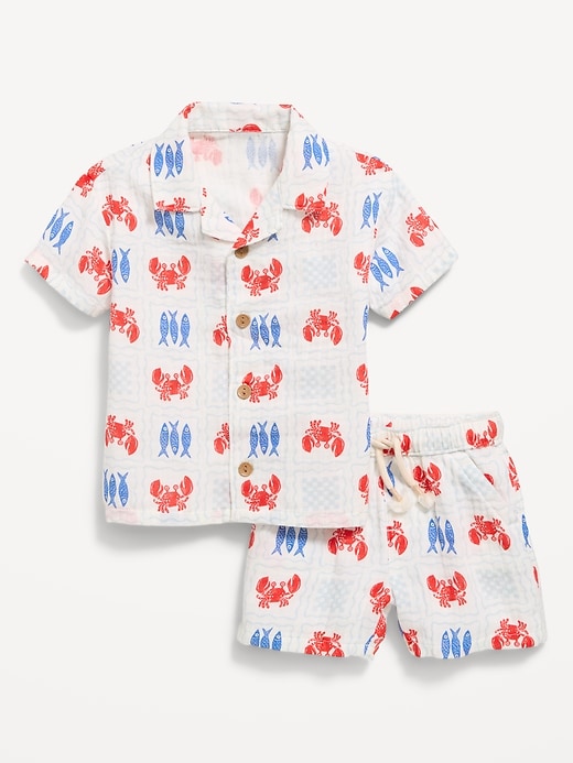 Image number 1 showing, Printed Double-Weave Shirt and Shorts Set for Baby