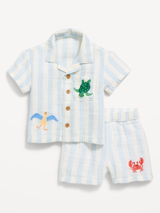 Image number 1 showing, Printed Double-Weave Shirt and Shorts Set for Baby