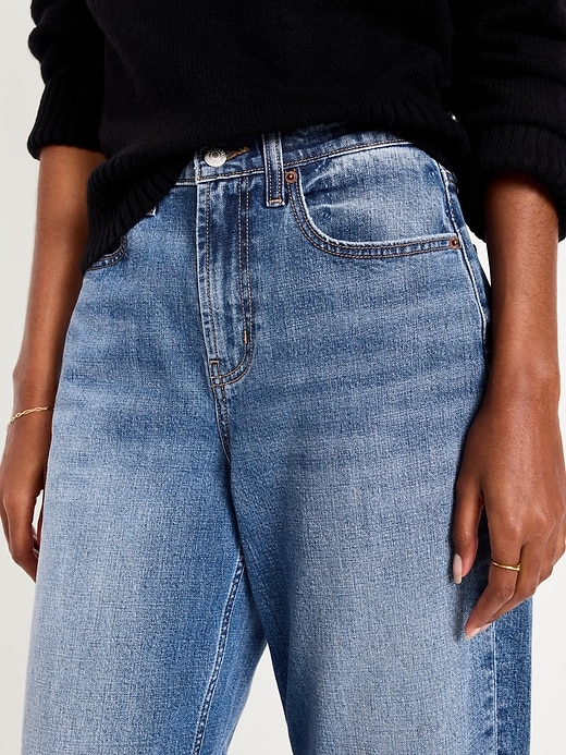 L'image numéro 4 présente Jean coupe baril pleine longueur à taille haute