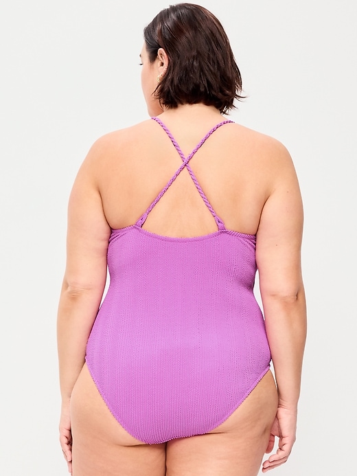 Image number 8 showing, Ribbed Braided-Strap One-Piece Swimsuit