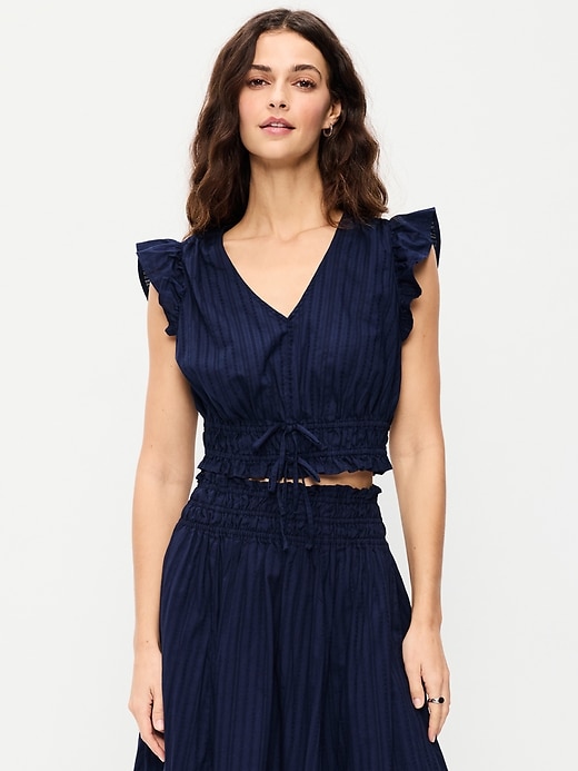 Image number 1 showing, Flutter-Sleeve Poplin Top