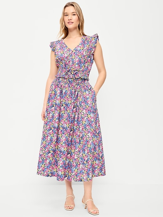 L'image numéro 5 présente Jupe mi-longue à taille smockée