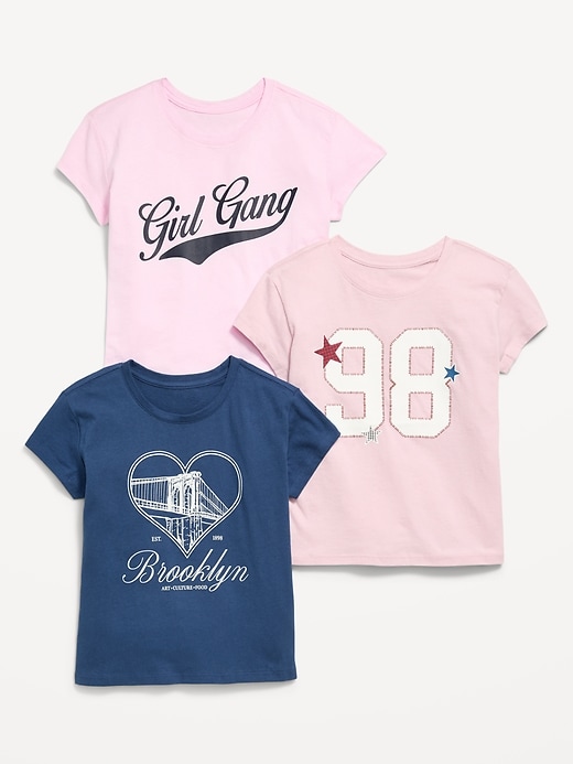 Image number 1 showing, Short-Sleeve Graphic T-Shirt 3-Pack for Girls