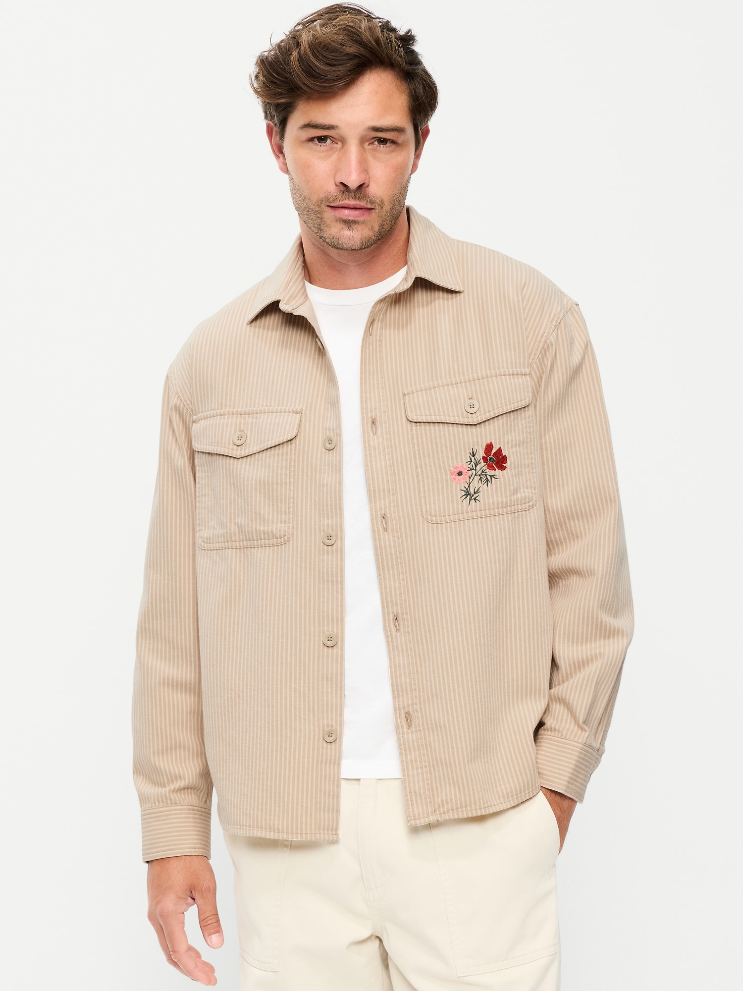 Oversized Canvas Embroidered Workwear Shirt