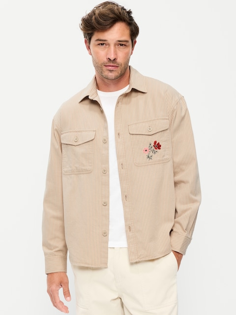 Oversized Canvas Embroidered Workwear Shirt