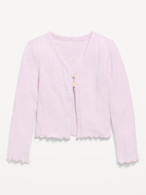 Pointelle-Knit V-Neck Cardigan for Girls