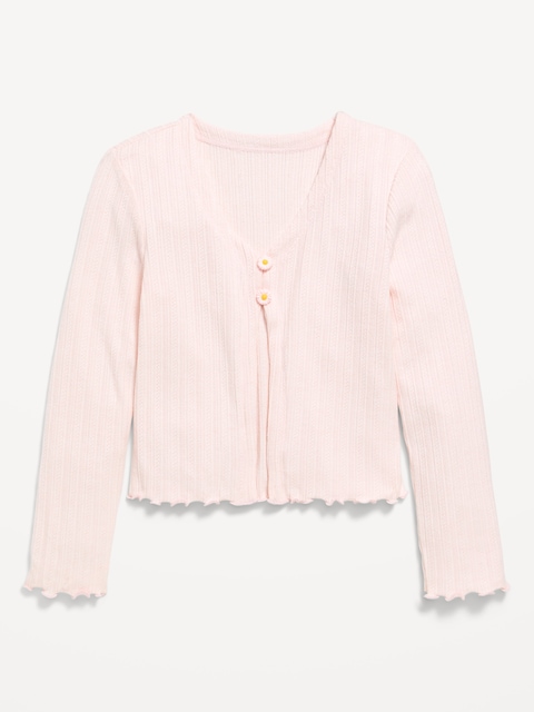 Pointelle-Knit V-Neck Cardigan for Girls