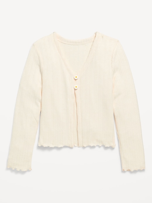 Image number 2 showing, Pointelle-Knit V-Neck Cardigan for Girls