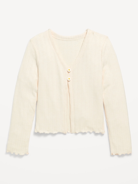 Pointelle-Knit V-Neck Cardigan for Girls