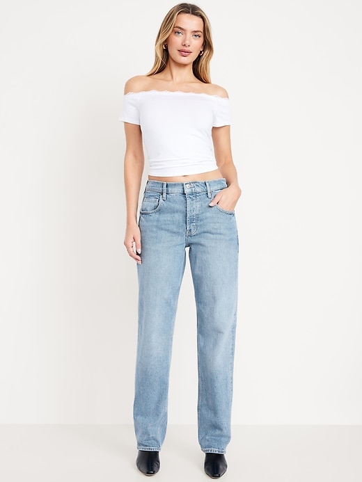 Image number 1 showing, Low-Rise Slouchy Straight Jeans