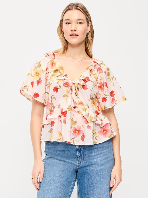 Image number 5 showing, Ruffle Tie-Front Top