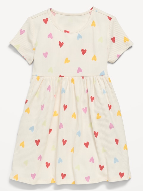 ROBE CÔTELÉE À MANCHES COURTES ET À IMPRIMÉ POUR TOUTE-PETITE FILLE