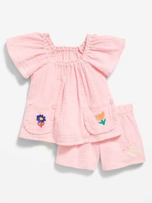 Image number 1 showing, Short-Sleeve Double-Weave Top and Shorts Set for Toddler Girls