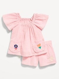 Image number 1 showing, Short-Sleeve Double-Weave Top and Shorts Set for Toddler Girls