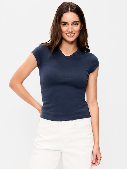 Image number 1 showing, Snug V-Neck Crop T-Shirt