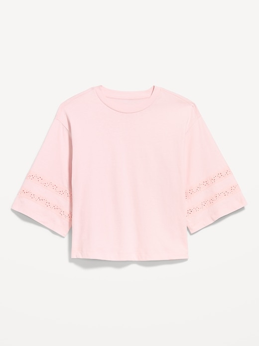 Image number 5 showing, Vintage Crew-Neck Cropped Lace-Trim T-Shirt