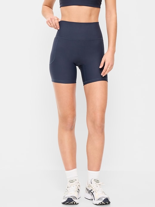 Image number 1 showing, Extra-High Waisted PowerSoft Boundless Pocket Biker Shorts-- 6-inch inseam - No Front Seam