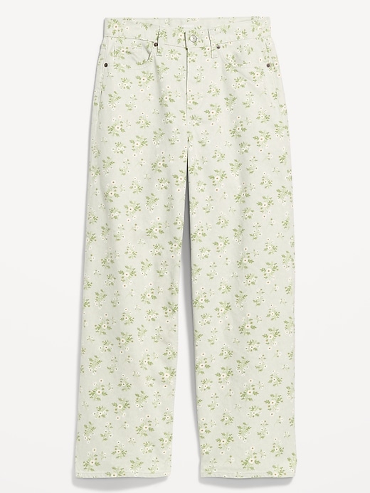L'image numéro 1 présente Jean coupe généreuse jambe large à motif floral à taille haute