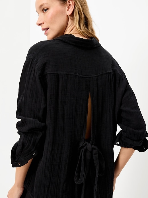 Image number 4 showing, Open-Back Crinkle Gauze Button-Down Shirt
