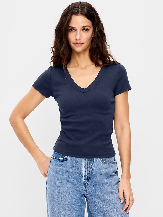 Image number 1 showing, Snug V-Neck Crop T-Shirt
