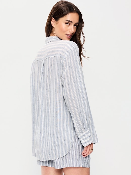 Image number 2 showing, Linen-Blend Loose Button-Down Shirt