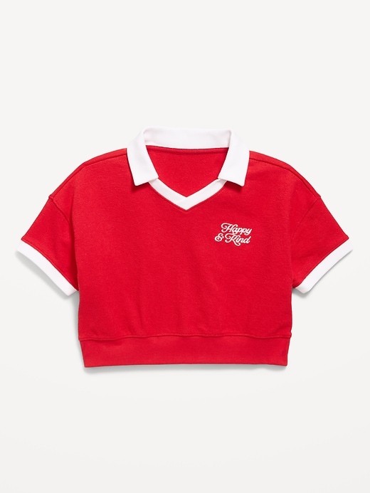 Image number 2 showing, Short-Sleeve Cropped Retro Terry Polo for Girls