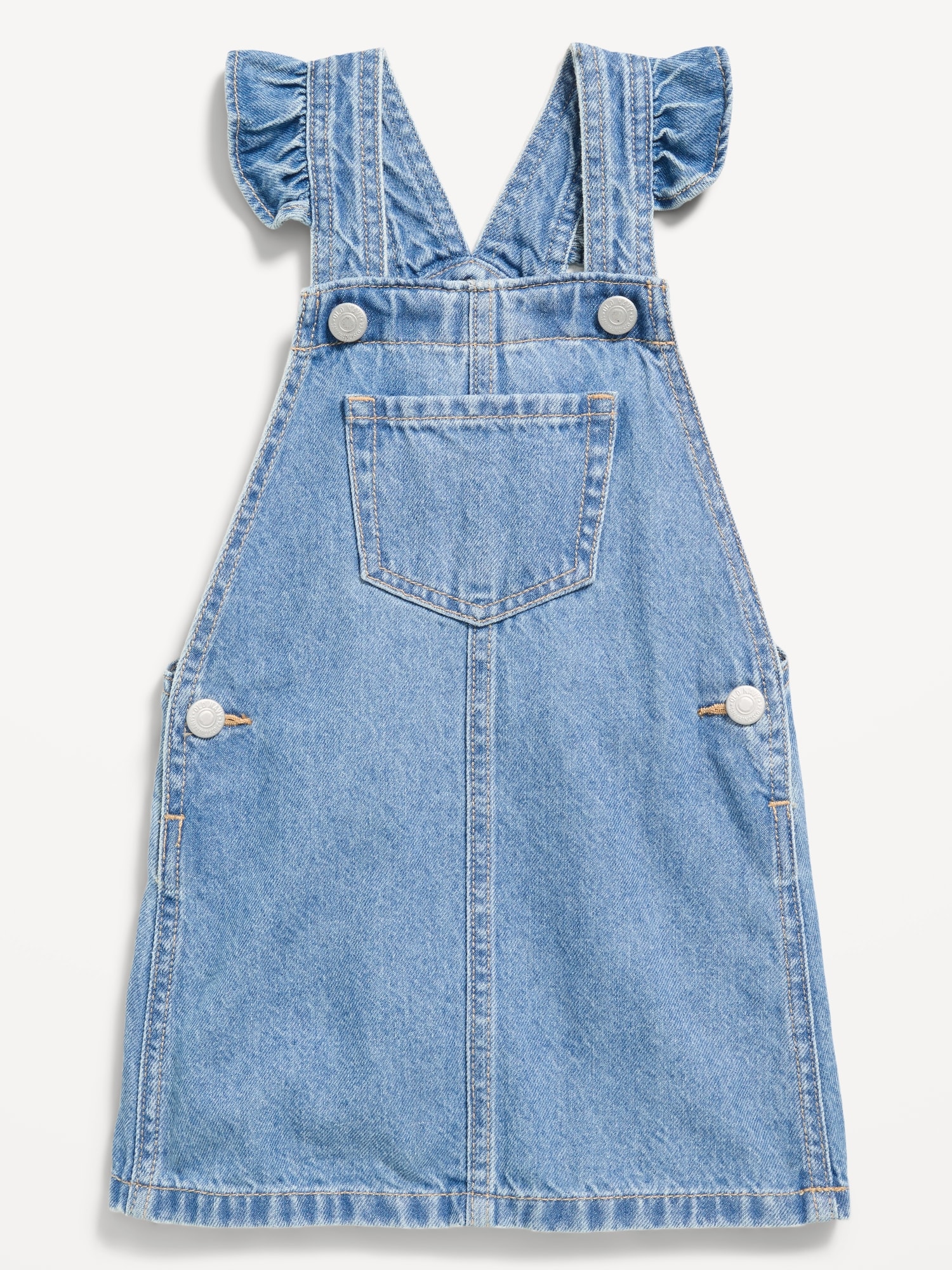 Ruffle-Trim Jean Skirtall Dress for Toddler Girls