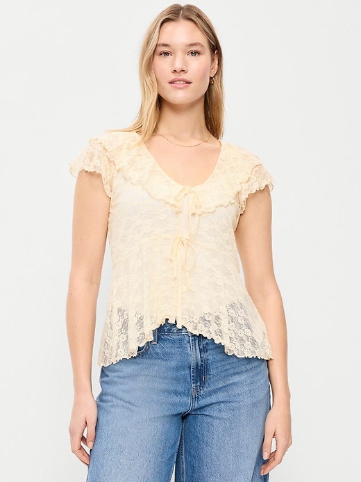 Image number 6 showing, Open-Front Lace Ruffle Top