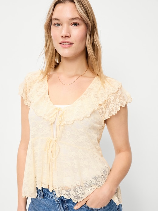 Image number 3 showing, Open-Front Lace Ruffle Top