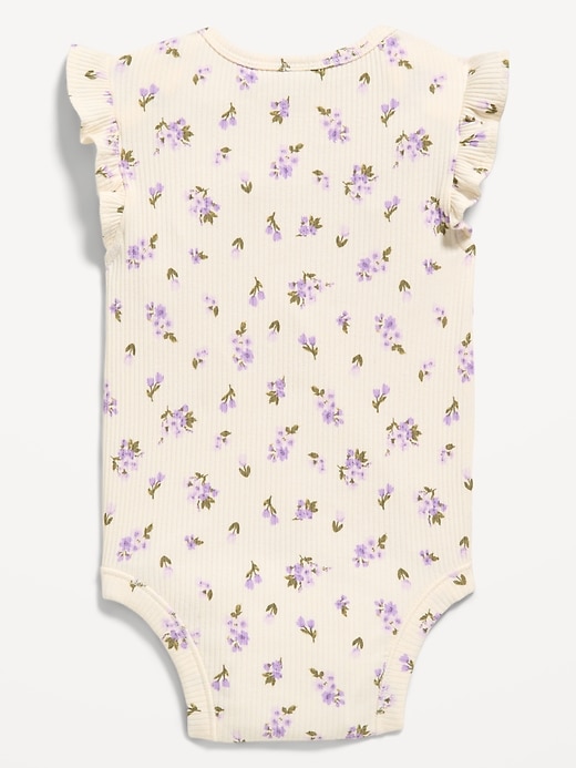 L'image numéro 3 présente Cache-couche côtelé à volants et à manches courtes pour bébé