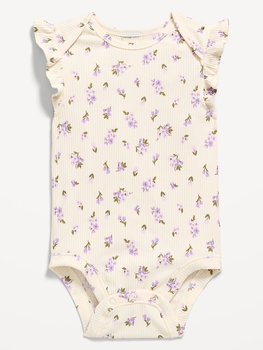 L'image numéro 2 présente Cache-couche côtelé à volants et à manches courtes pour bébé