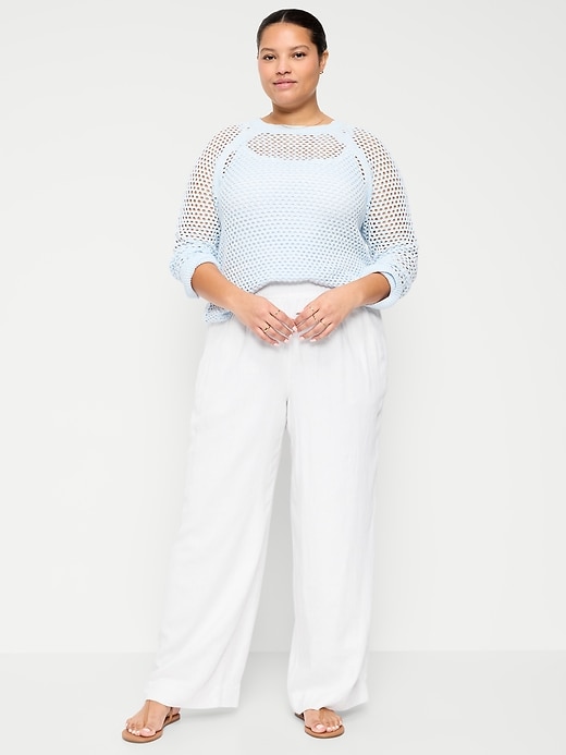 L'image numéro 2 présente Pantalon à jambe large en mélange de lin taille haute