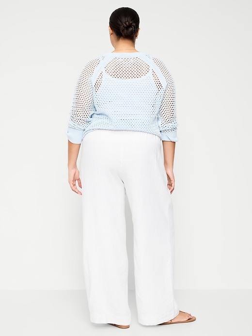 L'image numéro 3 présente Pantalon à jambe large en mélange de lin taille haute