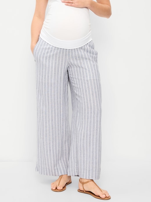 Image number 2 showing, Maternity Rollover Waist Linen-Blend Wide-Leg Pants