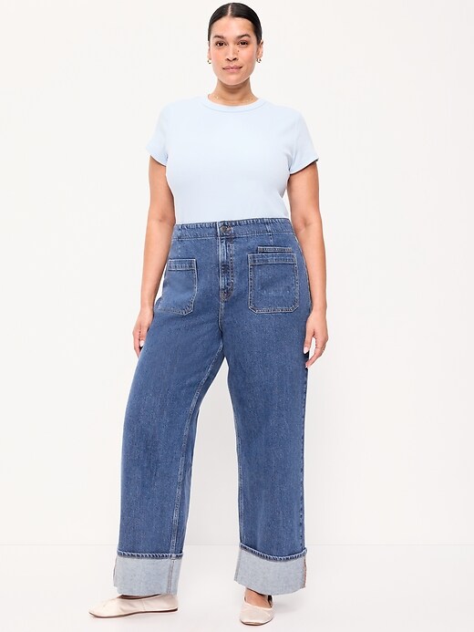 Image number 8 showing, Extra High-Waisted Cuffed Wide-Leg Jeans