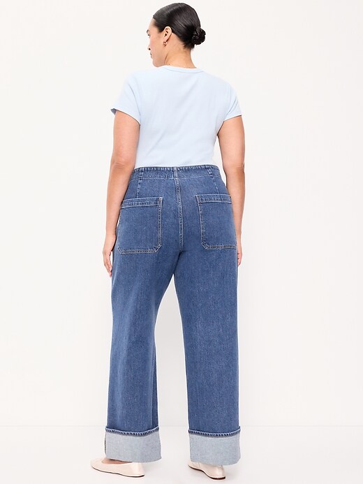 Image number 9 showing, Extra High-Waisted Cuffed Wide-Leg Jeans