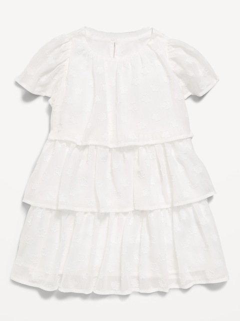 Short-Sleeve Textured Tiered Swing Dress for Toddler Girls