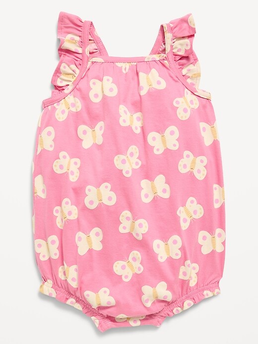 Image number 1 showing, Printed Sleeveless Ruffle-Trim Romper for Baby
