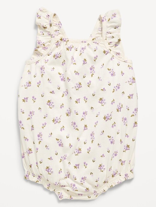 Image number 1 showing, Printed Sleeveless Ruffle-Trim Romper for Baby