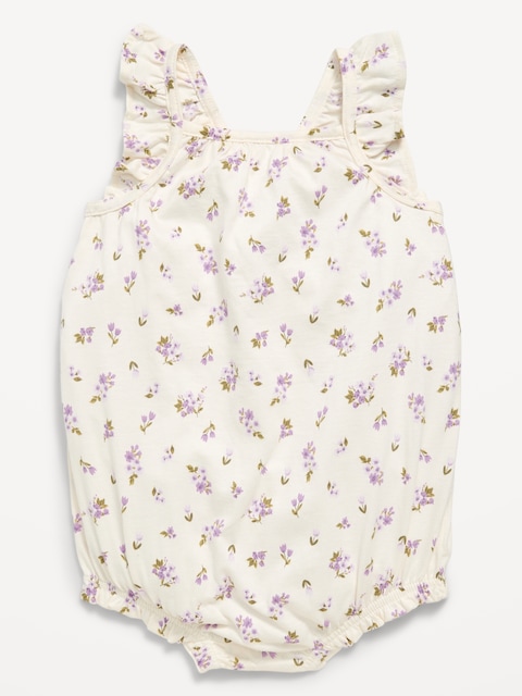 Printed Sleeveless Ruffle-Trim Romper for Baby