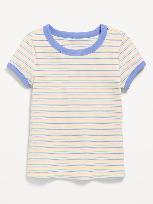 L'image numéro 2 présente T-shirt ajusté côtelé à bords contrastants à manches courtes pour fille